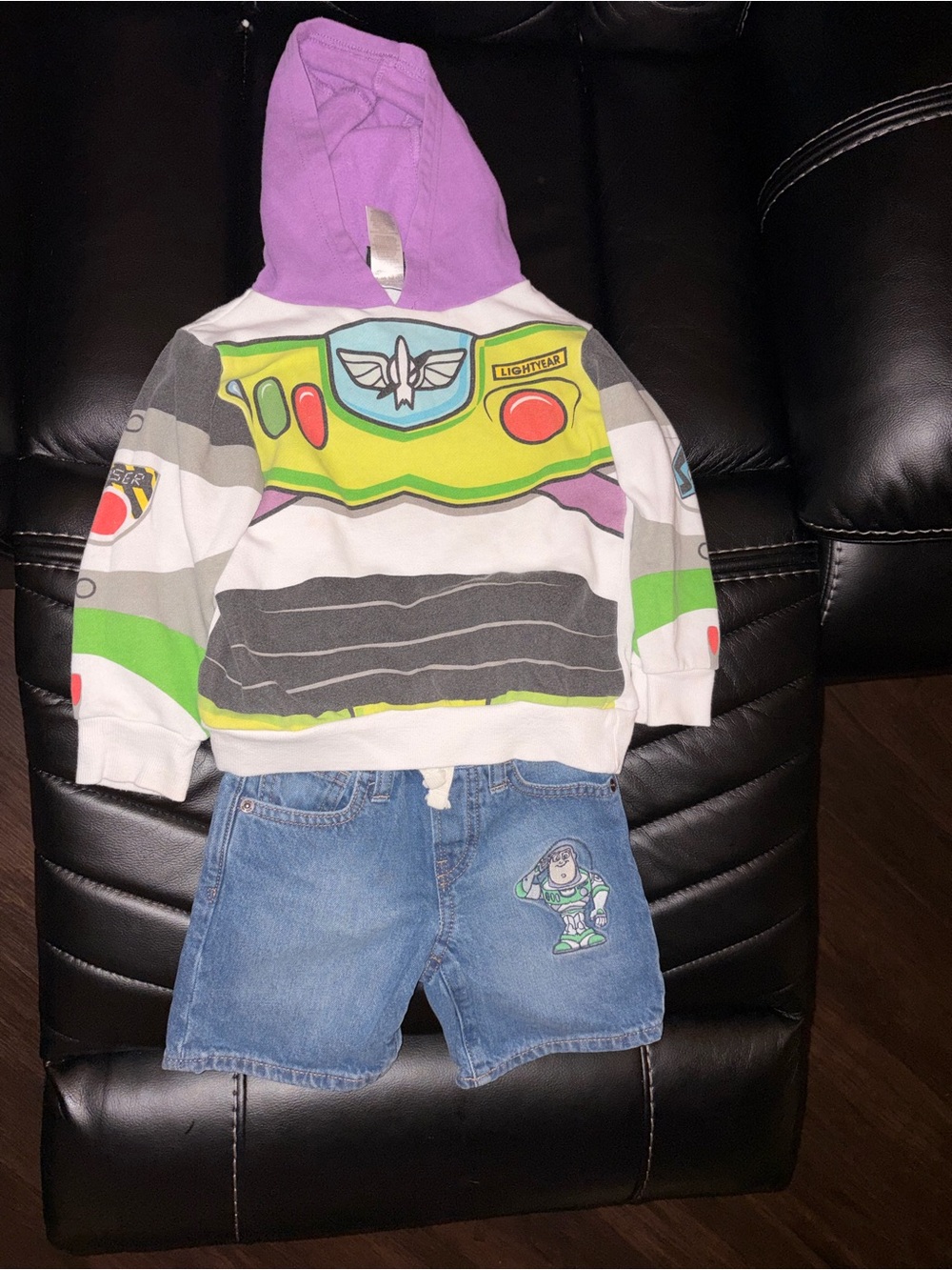 Buzz Lightyear Inspired Kids Hoodie & Shorts Set - Purple, Green, White